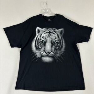 Dom Blue Eyed White Tiger Face Black Graphic Short Sleeve Men's T-Shirt Size XXL
